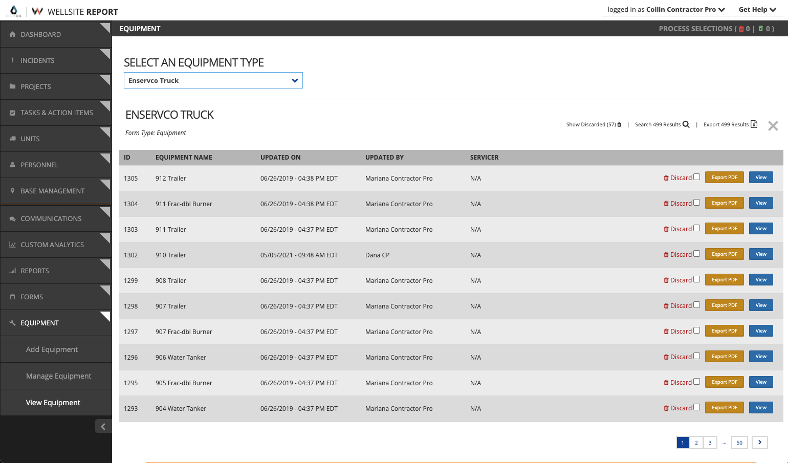 Equipment items view page