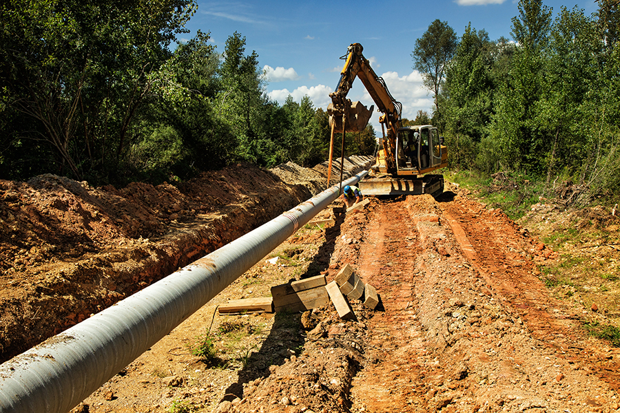 Earth digger at gas pipeline