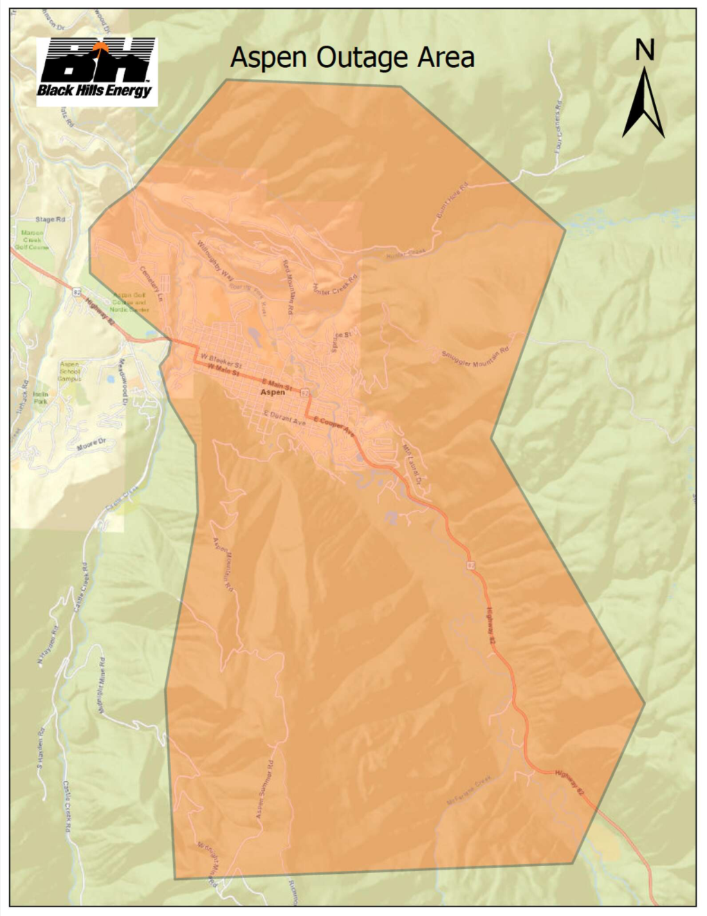 BH Energy Aspen outage area